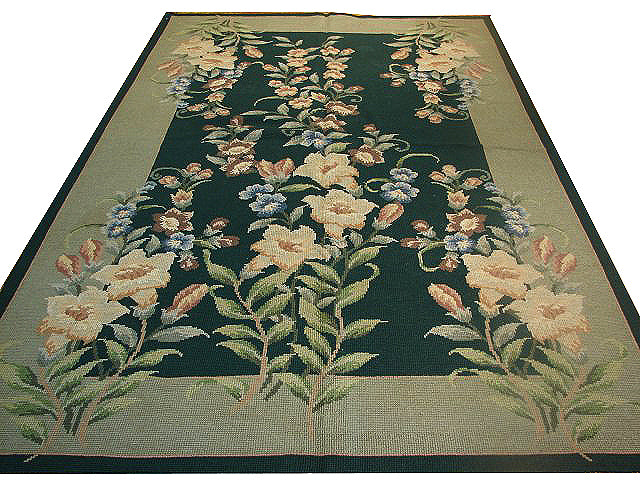 5.4 x 8.6 Black Double Knot Needlepoint Rug 11316
