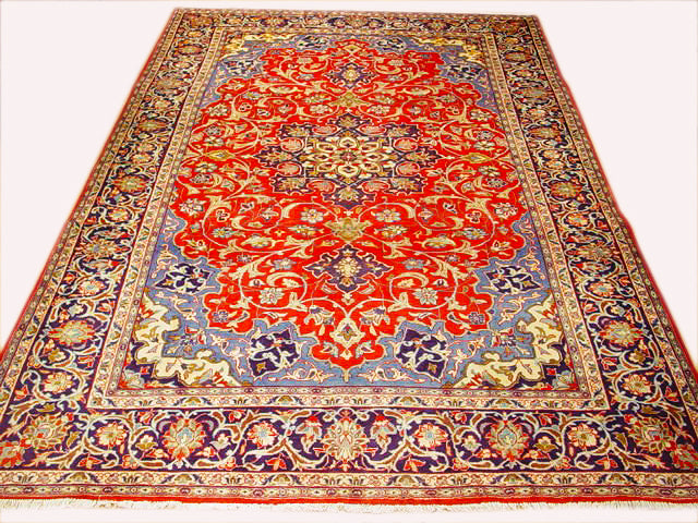 8.2 x 11.9 Traditional Red & Blue Persian Najafabad Isfahan Wool Rug 1155
