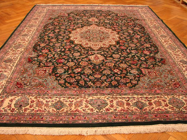 9.4 x 12.11 Green Sino Chinese-Silk&Wool Rug 12979