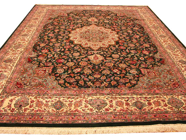 9.4 x 12.11 Green Sino Chinese-Silk&Wool Rug 12979