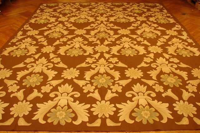 9.3 x 12.5 Brown Aubusson Flat Weave Rug 14091