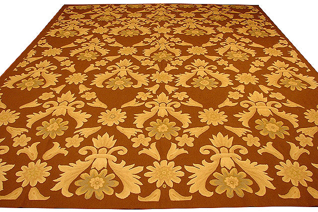 9.3 x 12.5 Brown Aubusson Flat Weave Rug 14091