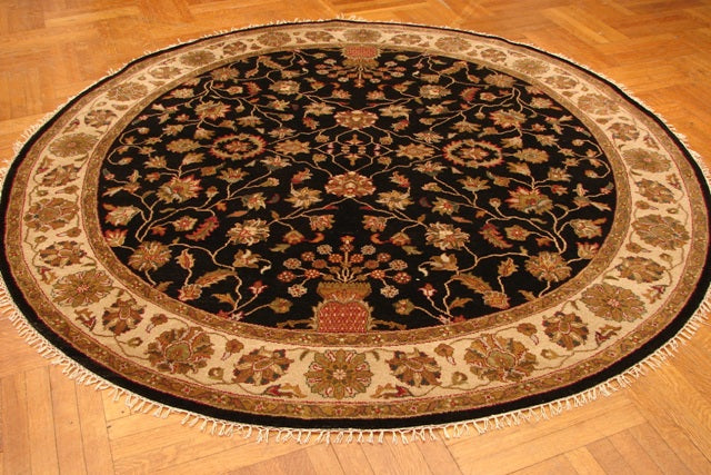 7.10 x 7.10 Black Round Chobi Peshawar Rug 14250