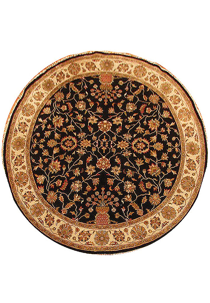 7.10 x 7.10 Black Round Chobi Peshawar Rug 14250