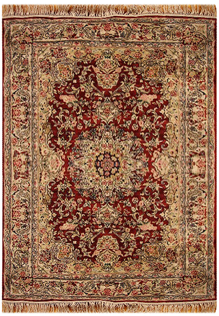 Bamboo Reed Rugs 4' x 6' Red Traditional Bamboo Pattern Hand-knotted Silk Rug 14442 ...