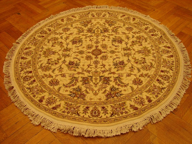5 x 5 ROUND Ivory Sino Tabriz Wool & Silk Rug 14743