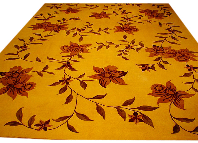 9.1 x 12.1 Goldenrod Wool & Silk Nepalese/Nepali/Tibet Rug 14996