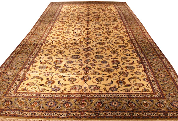 7.10 x 17.2 Ivory Signed Persian Classic Kashan Rug 15093