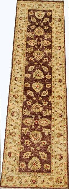 2.4 x 9.7 Wine Red Chobi Peshawar Rug 15376