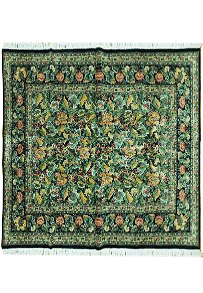 8.2 x 7.3 Green Signed Persian Wool and Silk Rug 16010