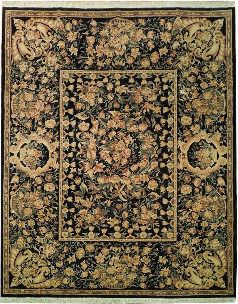 7.10 x 9.9 Black Fine Quality Wool&Silk Rug 16655