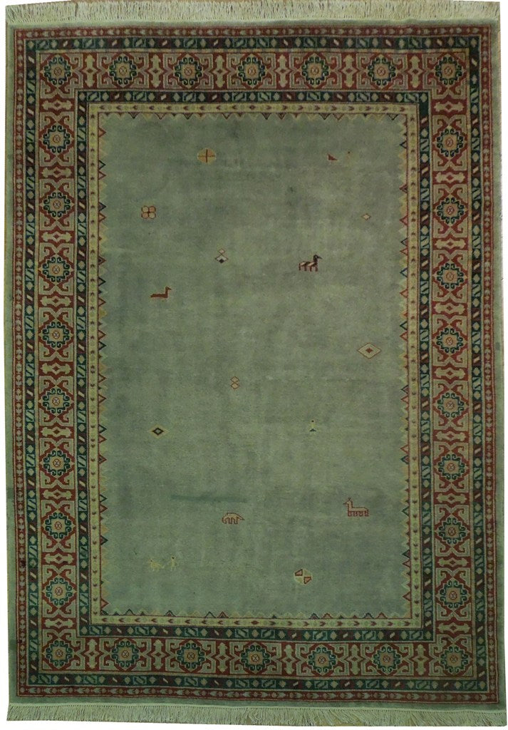6.3 x 8.10 Sage Green Transitional GABBEH Rug 17068