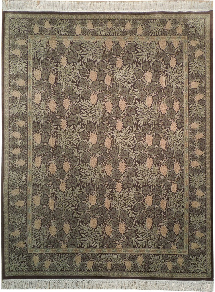 7.9 x 9.7 ENGLISH GARDEN Fine Quality Hand-knotted Rug BROWN GREEN #PIX-18636