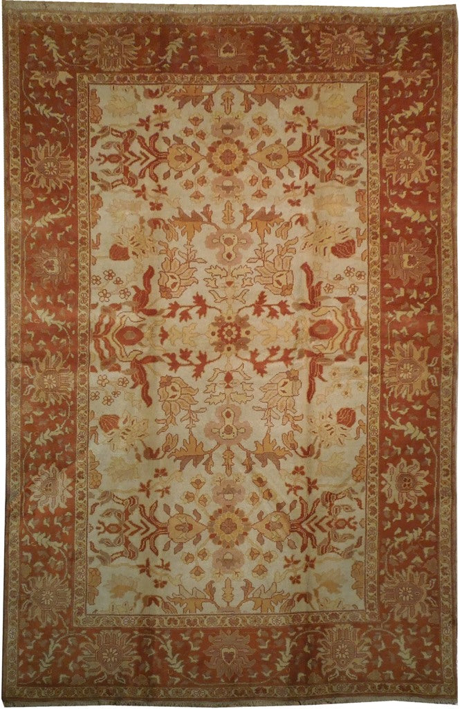 6.2 x 9.3 New Oushak Beige Coral Rust Chobi Peshawar Rug #PIX-18832