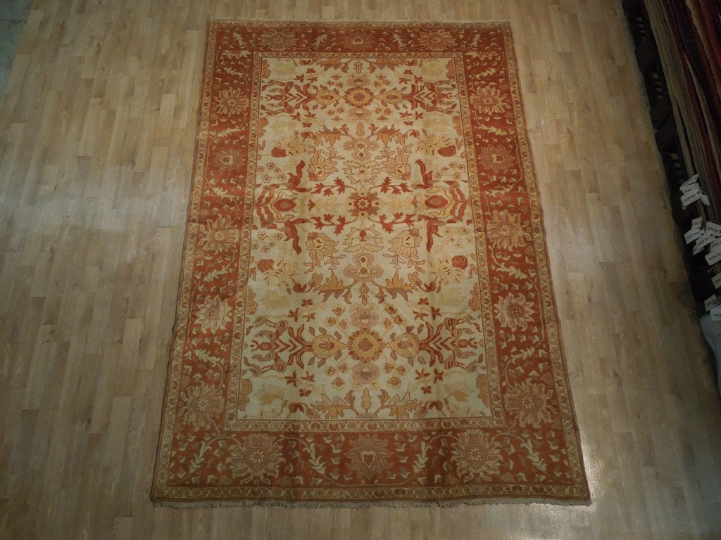 6.2 x 9.3 New Oushak Beige Coral Rust Chobi Peshawar Rug #PIX-18832