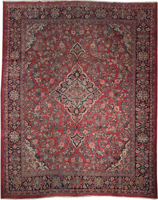 TOMATO RED 11x14 Semi Antique Handmade Persian Sarouk Rug - Iran - bestrugplace