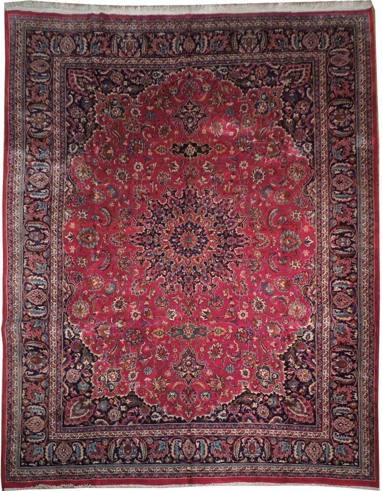 Red 10x13 Authentic Handmade Persian Mashad Rug - Iran - bestrugplace