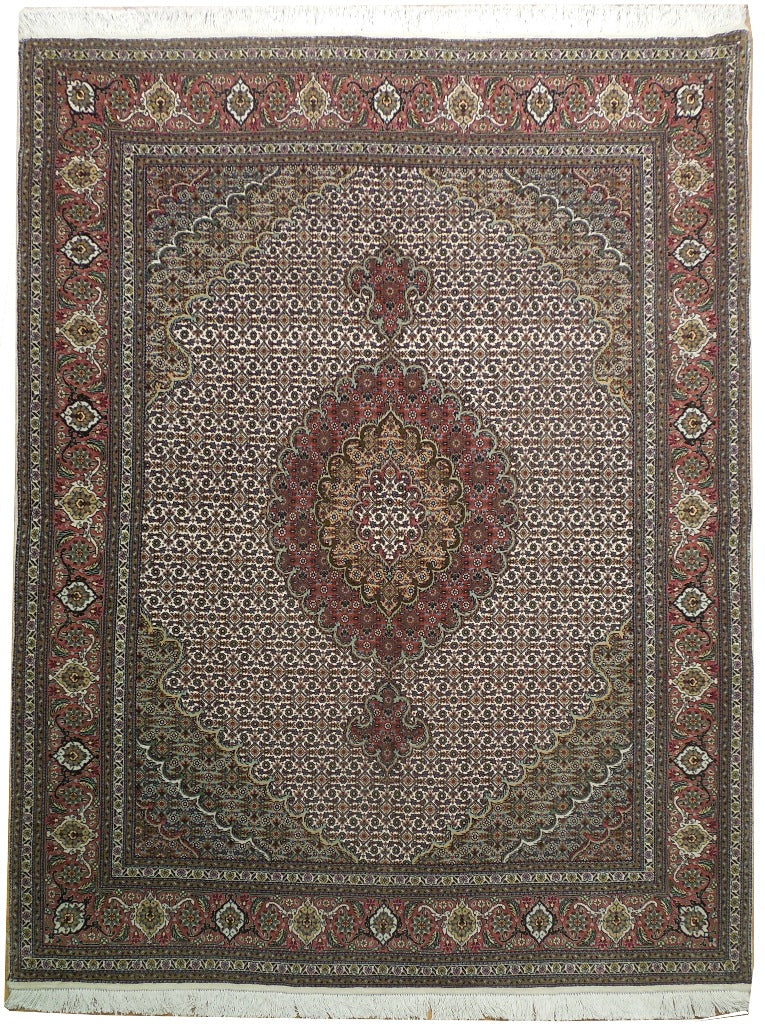 6' x 6' Brown Persian Tabriz Wool & Silk Rug 19993