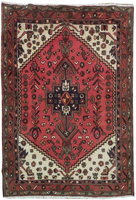 3' x 5' Red & Ivory Persian Hamadan Rug - bestrugplace