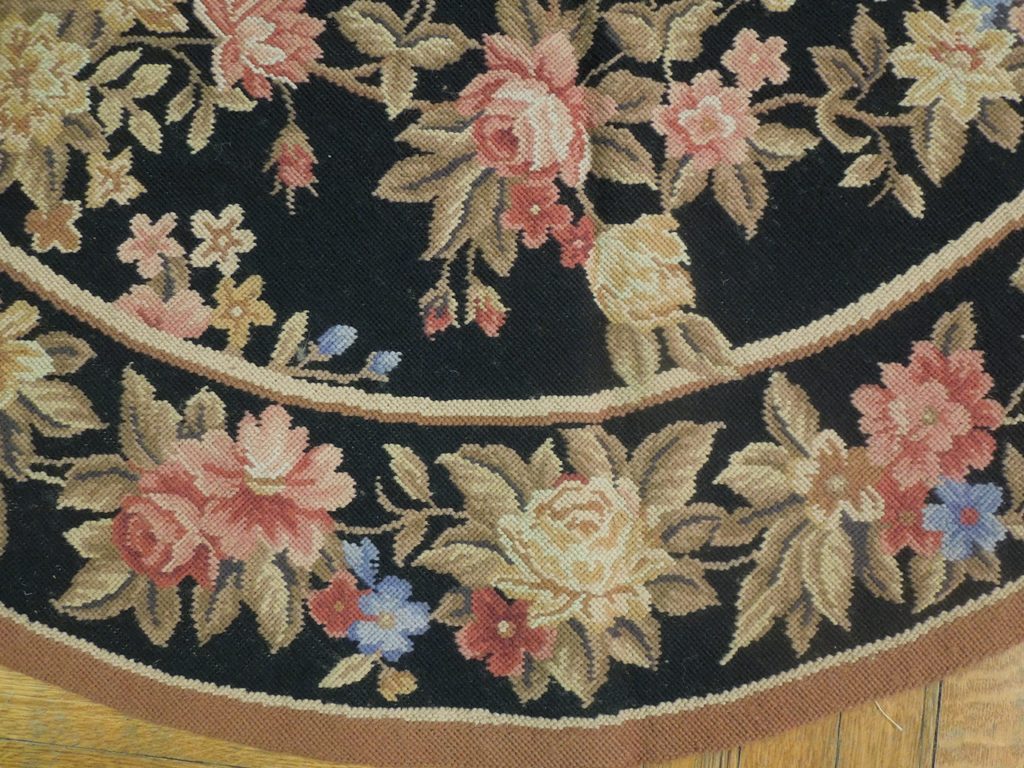 5 x 5 Black Needlepoint Flat Weave Round Rug #PIX-20642