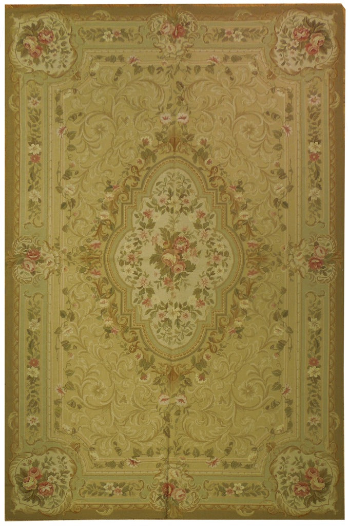 6 x 9 SAGE GREEN Needlepoint Flat Weave Rug #PIX-20707