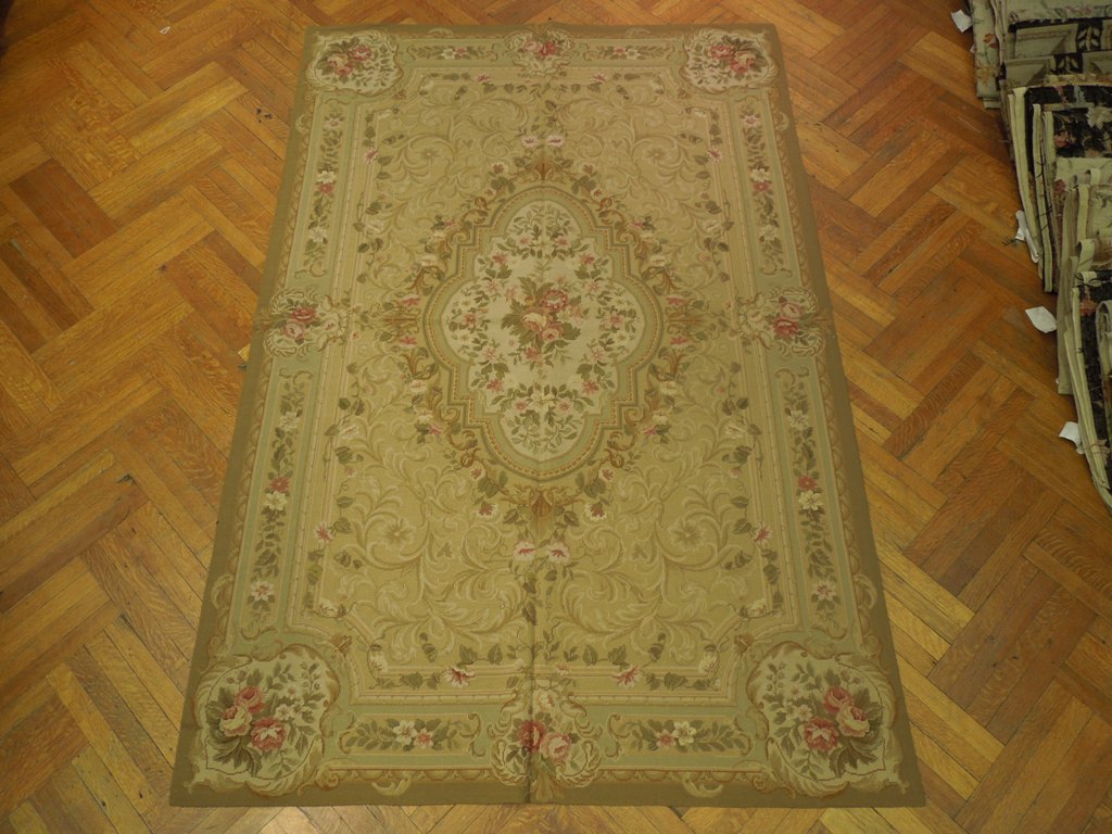 6 x 9 SAGE GREEN Needlepoint Flat Weave Rug #PIX-20707