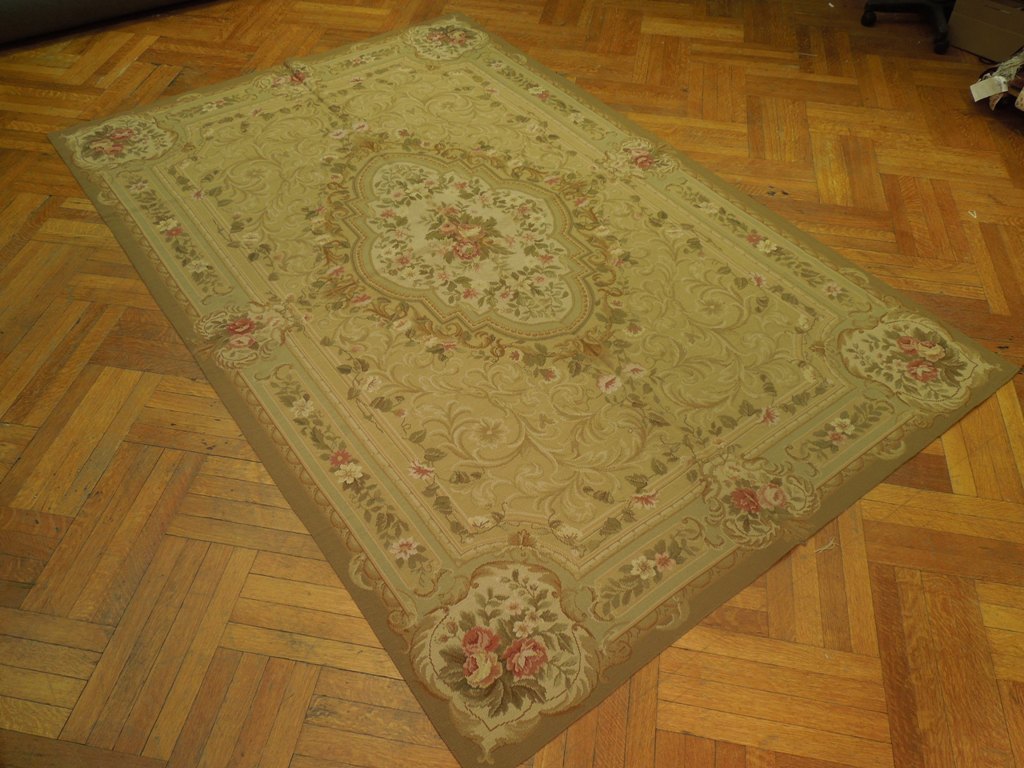 6 x 9 SAGE GREEN Needlepoint Flat Weave Rug #PIX-20707