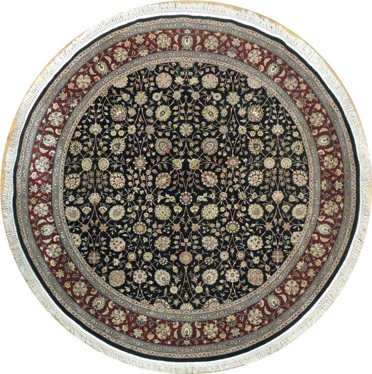 7.2 x 7.2 Black Fine Quality Wool & Silk Round Rug 20837