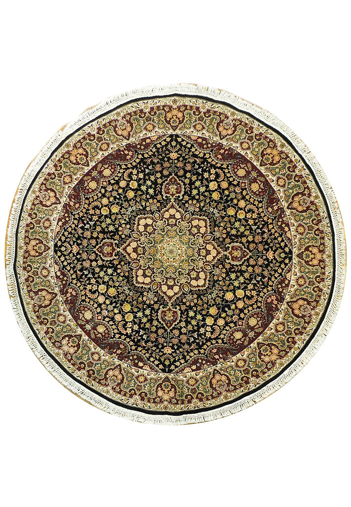 7 x 7 Black Fine Quality Wool&Silk Round Rug 20850