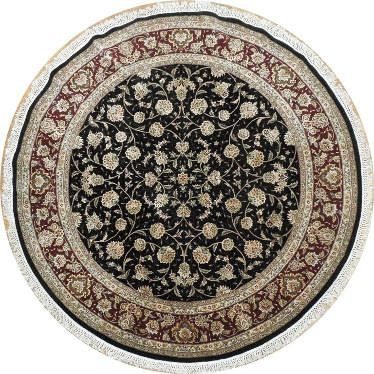 5 x 5 Black Fine Quality Wool&Silk Round Rug #PIX-20859