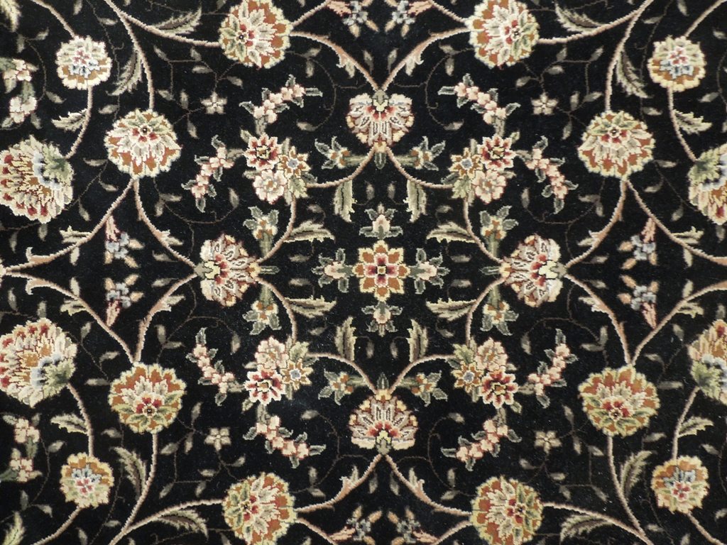 5 x 5 Black Fine Quality Wool&Silk Round Rug #PIX-20859