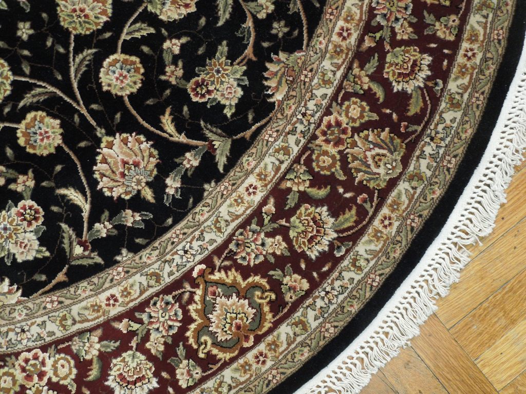 5 x 5 Black Fine Quality Wool&Silk Round Rug #PIX-20859