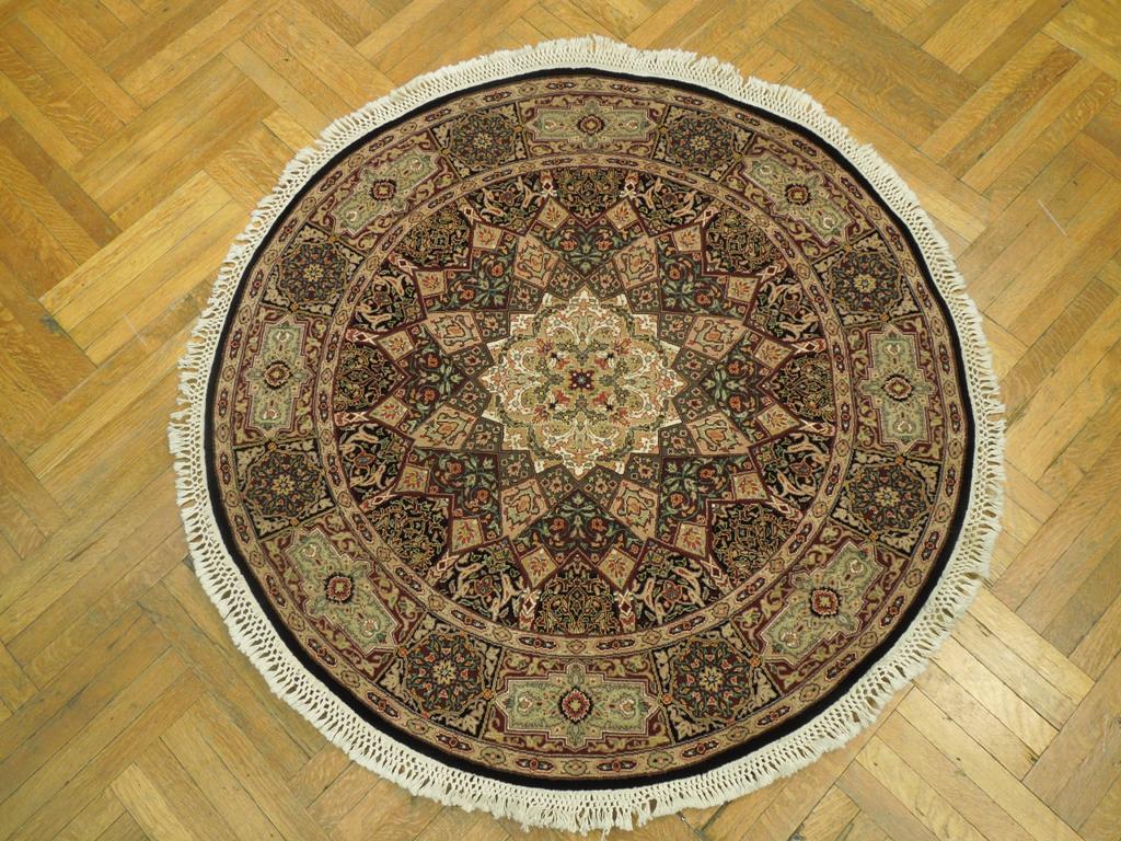 5 x 5 Black Fine Quality Wool&Silk Round Rug #PIX-20885