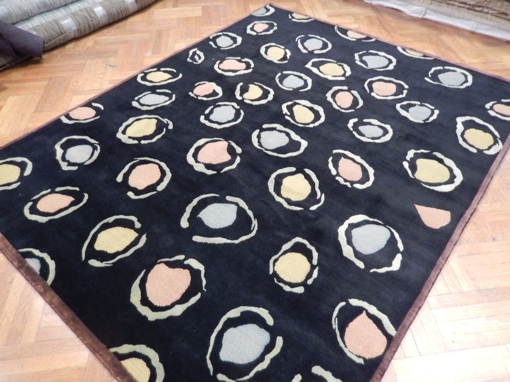 8 x 10 Black Modern Wool Handmade Rug #PIX-21364