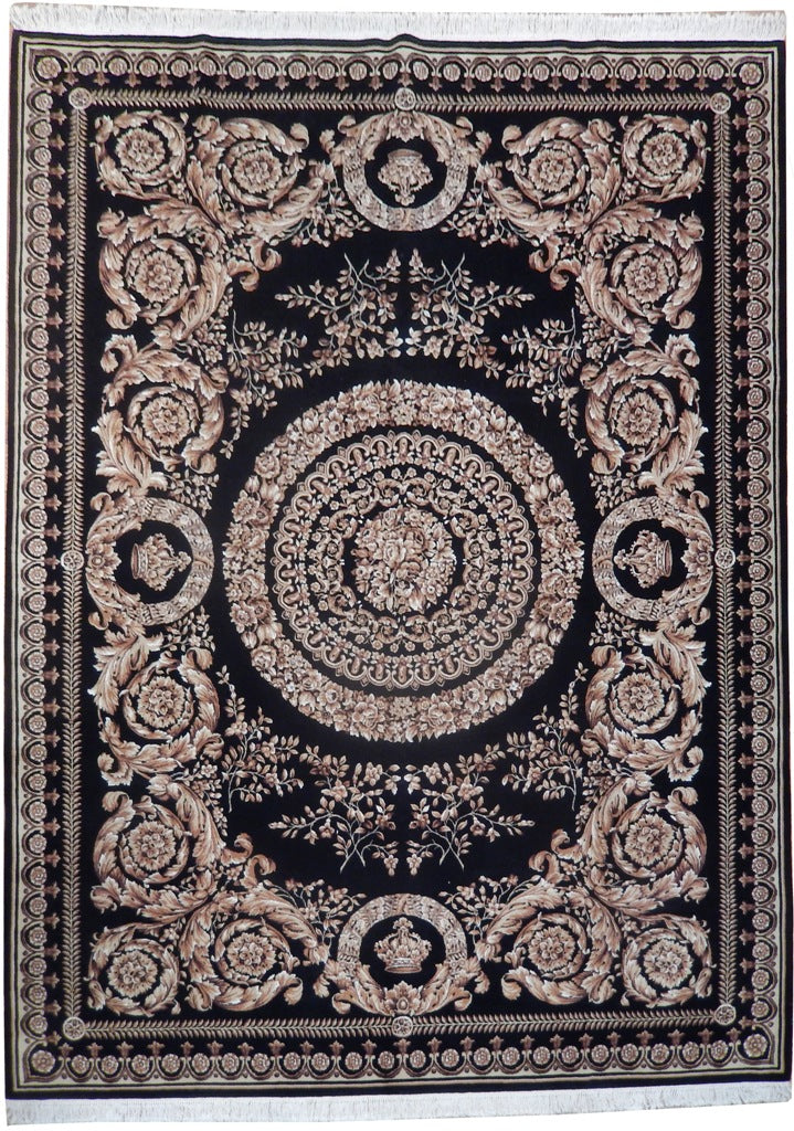 9.2 x 12.2 Black Sino Savonnerie Handmade Rug #PIX-21827