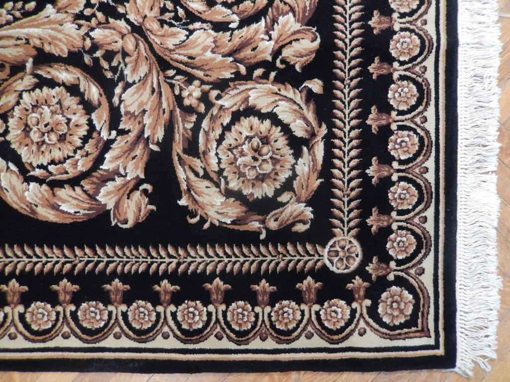 9.2 x 12.2 Black Sino Savonnerie Handmade Rug #PIX-21827