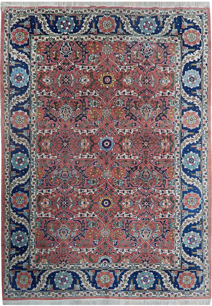 7' x 10' Coral Semi-Antique Persian Tabriz Heriz Rug 22819