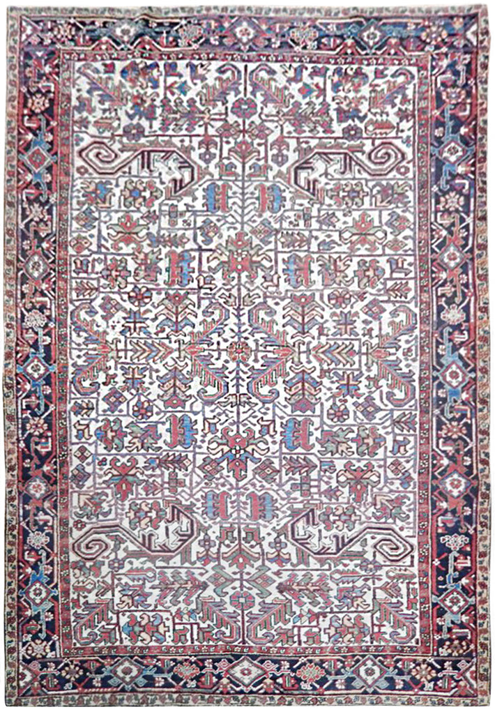 7 x 10.2 Unusual Ivory Semi Antique Persian Heriz Rug 22891