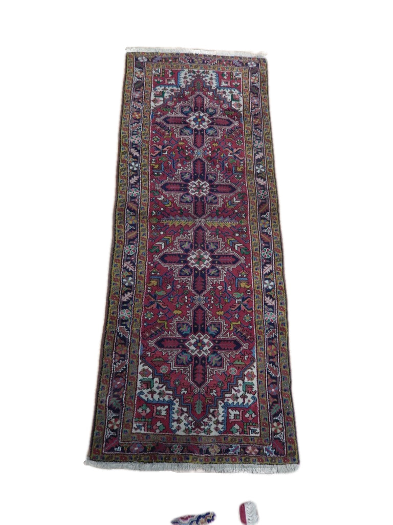 3.8 x 9.8 Ruby Red Persian Karaja Rug 23437B
