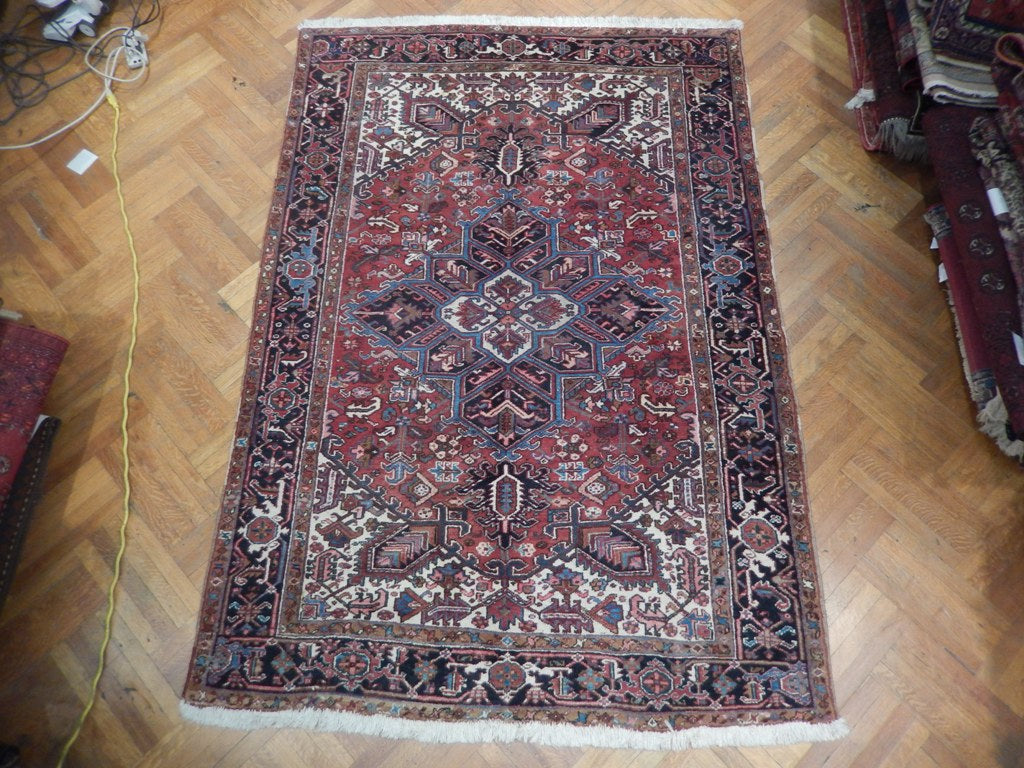 6.4 x 9.4 Red Semi-Antique Persian Heriz Rug 23494