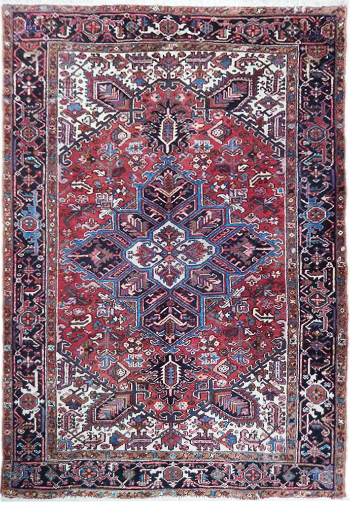6.4 x 9.4 Red Semi-Antique Persian Heriz Rug 23494