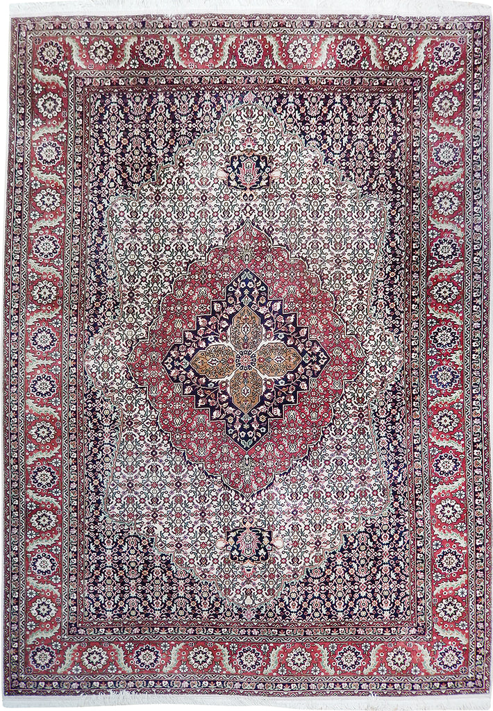 6.6 x 10 Ivory Semi Antique Persian Tabriz Rug 23544