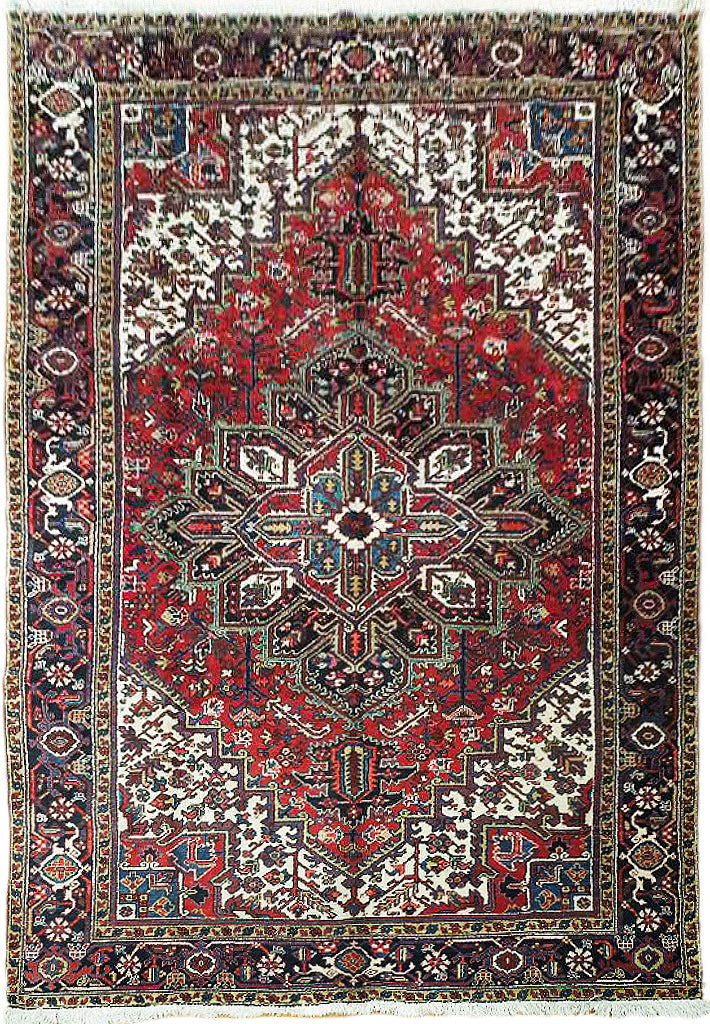 7.11 x 11.3 Red Semi-Antique Persian Heriz Rug #PIX-23651