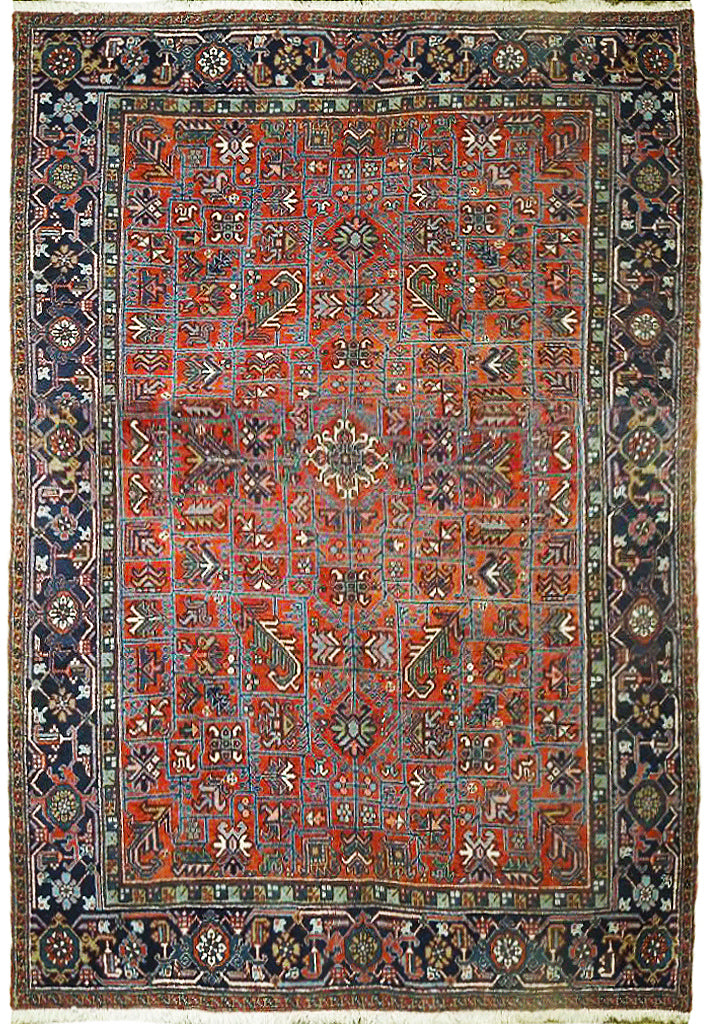 8 x 10 Antique Persian Heriz Rug All OVER PATTERN TOMATO RED 23761