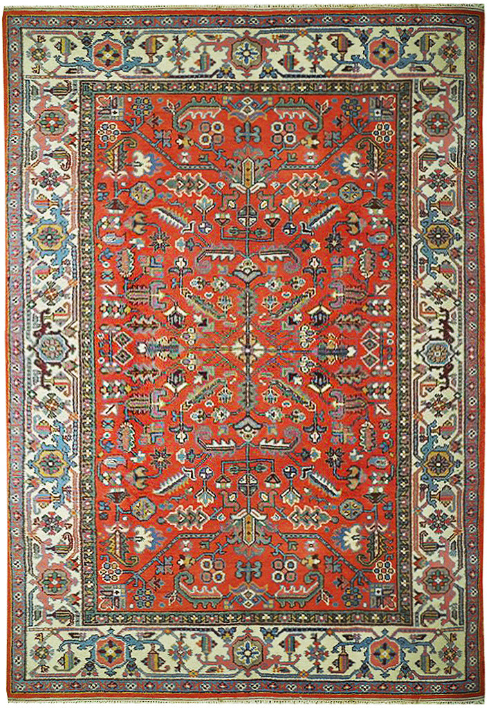 7' x 10' Salmon Red Semi-Antique Turkish Heriz Rug 23949