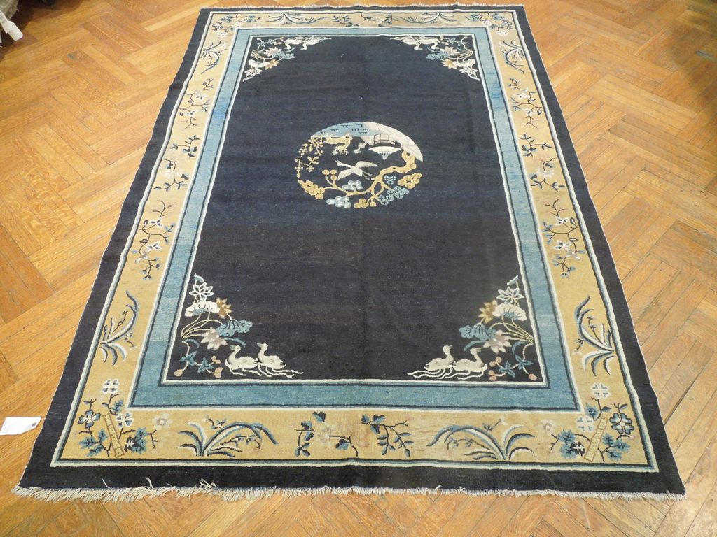 6 x 8.8 Navy Blue Antique Art Deco Rug 23986