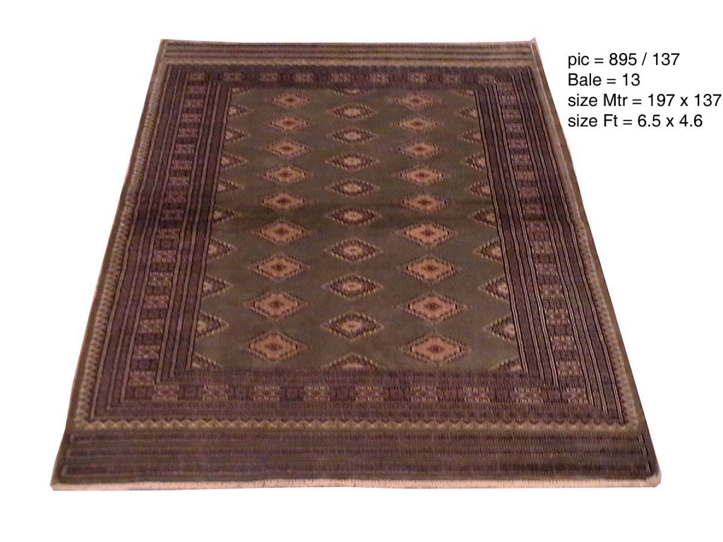 4.6 x 6.6 Wool & Silk Jaldar Bokhara Rug OLIVE #PIX-25537