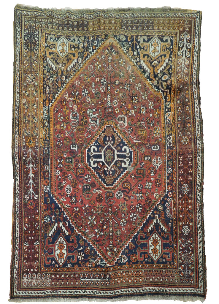 5' x 8' Red Semi-Antique Persian Shiraz Rug 25743B