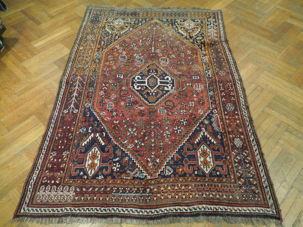 5' x 8' Red Semi-Antique Persian Shiraz Rug 25743B