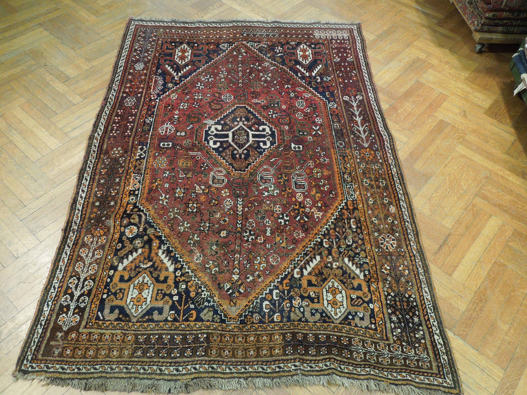 5' x 8' Red Semi-Antique Persian Shiraz Rug 25743B